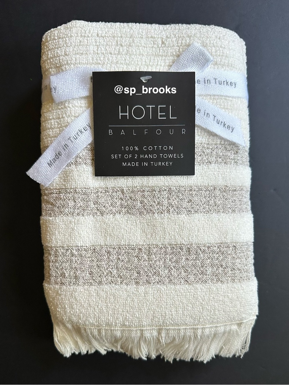 🎁2PC Hotel Balfour Hand Towel Set -CRMLTBG DUBLIN- Cotton- Cream & Heather Taupe